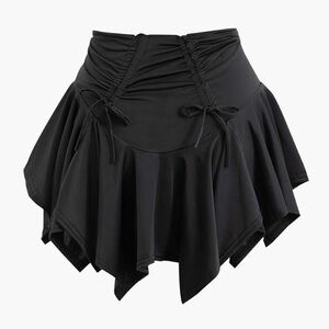 Micas Asymmetrical Ruched Mini Skirt Black Whimsigoth Low Waist Gothic Large